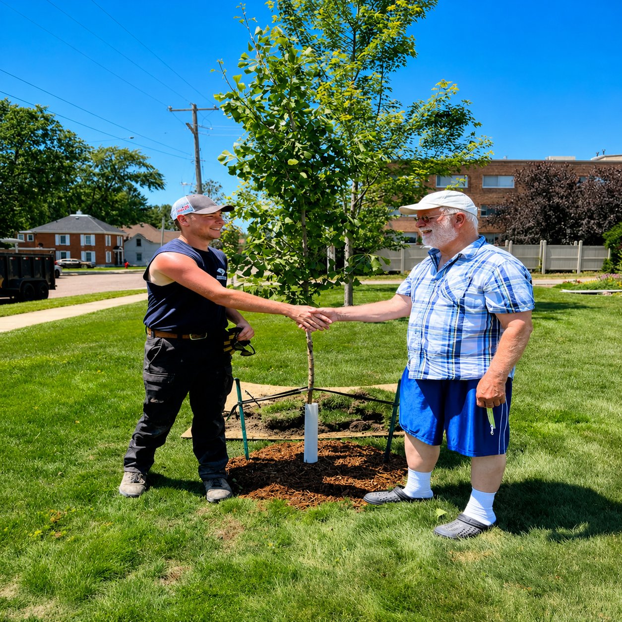 Clean manicured residential yard after professional tree work